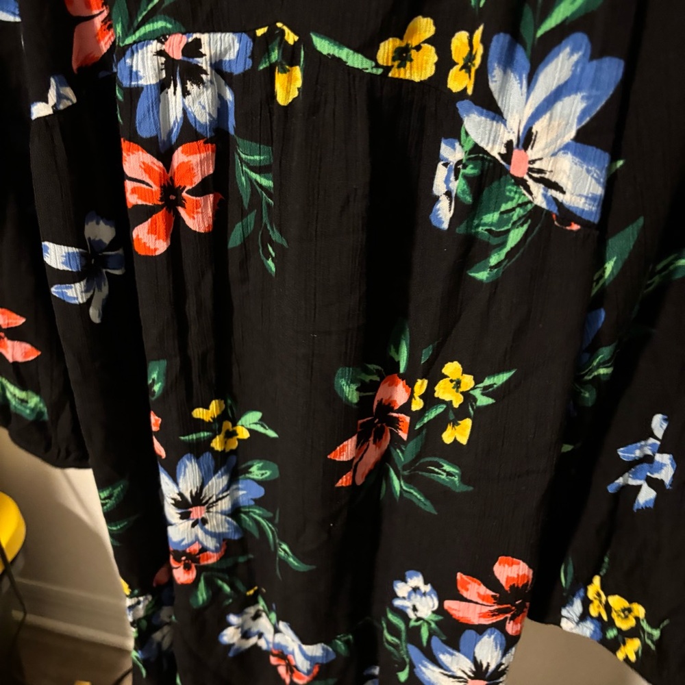 🎉Floral Sleeved A-Line Tie-Neck Dress - Picture 3 of 4